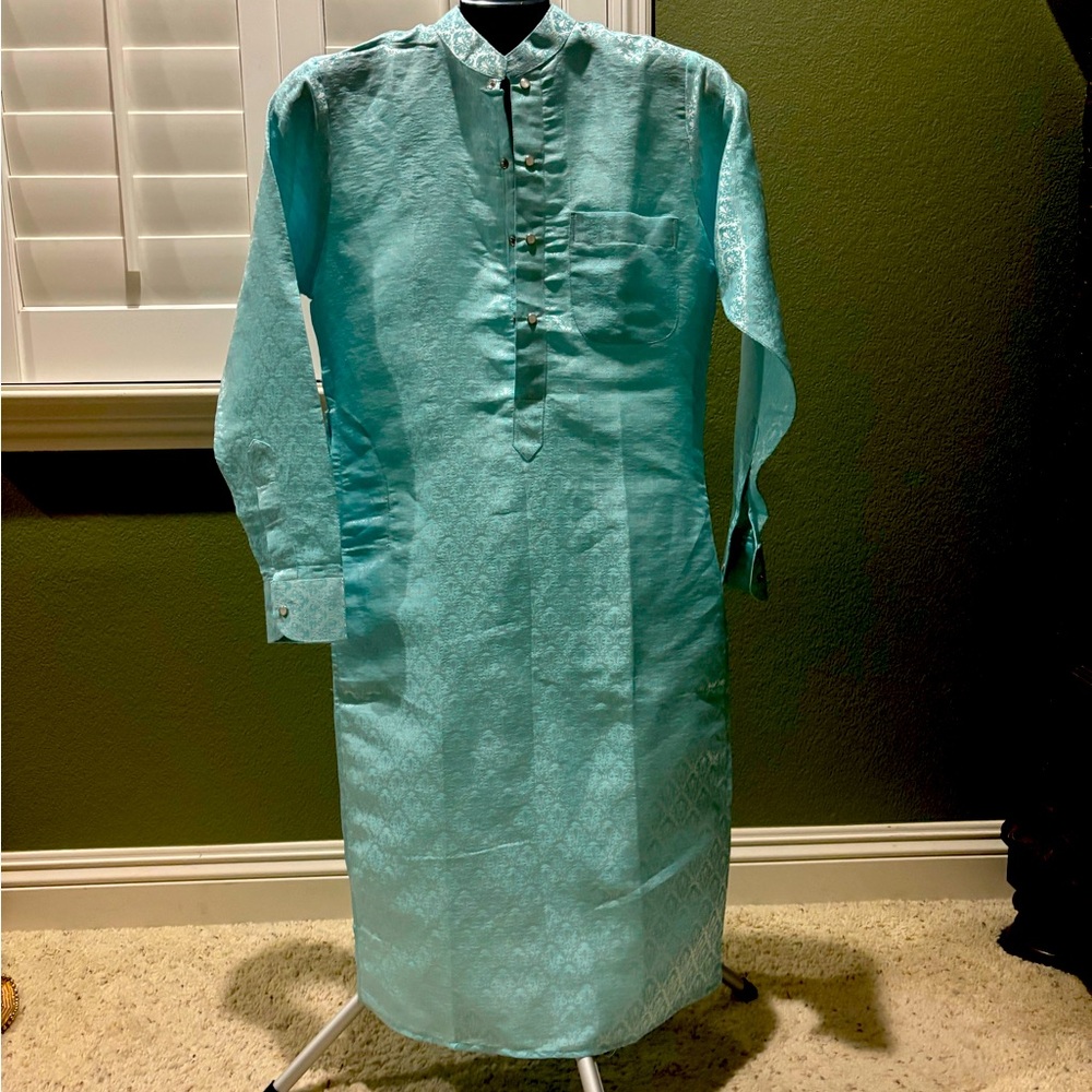 Sky blue brocade kurta and white cotton pajama(never worn)